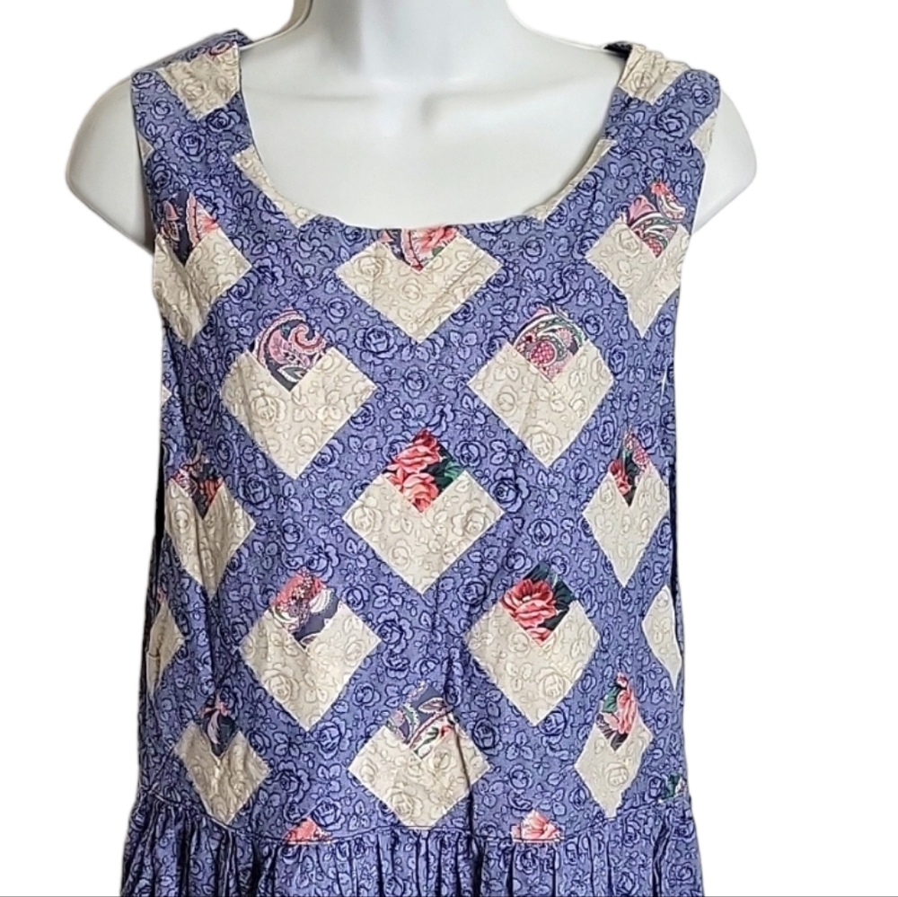 Vintage Sleeveless Patchwork Bodice Floral Pleated Handmade boho Dress